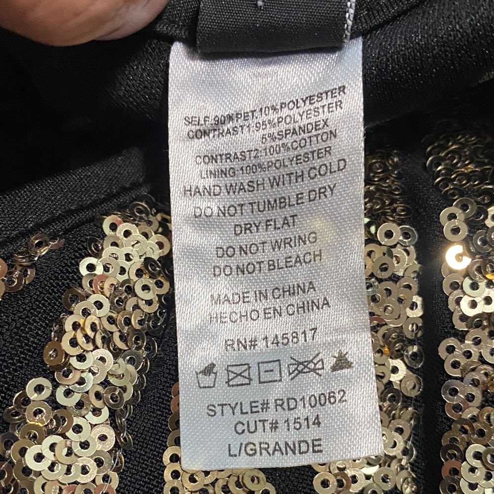 Gold Sequin Bodycon Dress with Black Accents - Picture 16 of 16